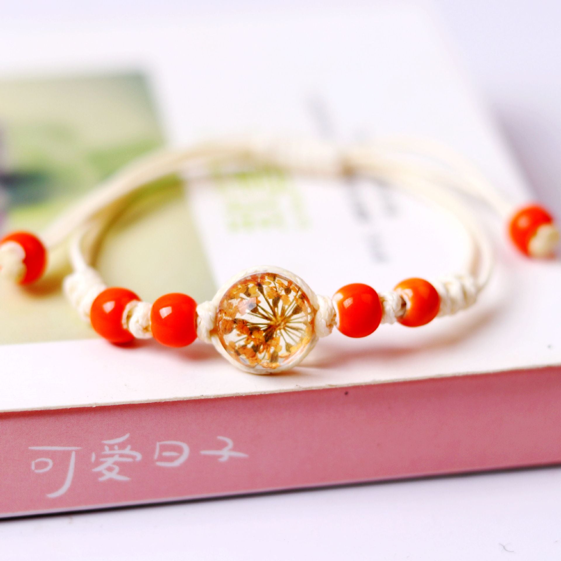 Espécimen de flores secas al por mayor Gypsophila Bola de vidrio brazalete de cerámica