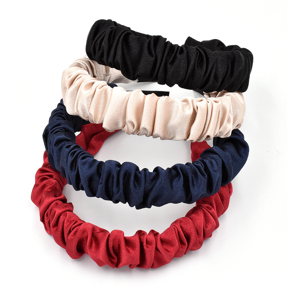 Wholesale Mercerized Satin Bubble Pleated Solid Color Headband Fabric Headband