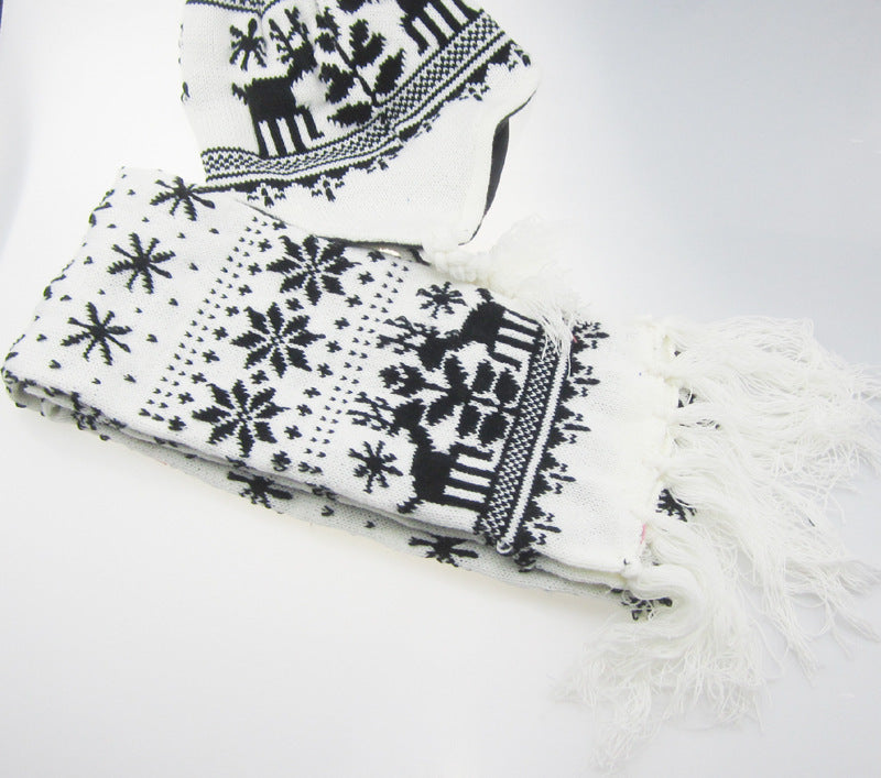 Wholesale Christmas Snowflake Elk Wool Scarf Hat Set of Two