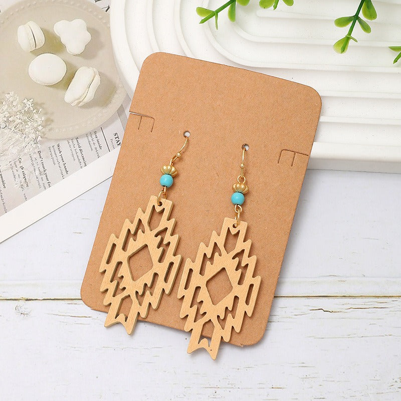 Wholesale Bohemian Hollow Wood Diamond Earrings
