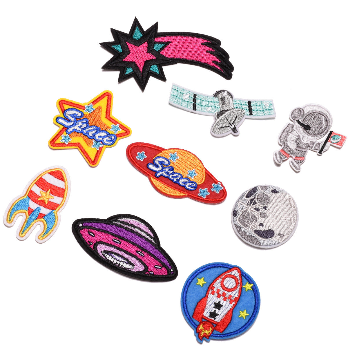 Wholesale Cloth Embroidery Patches Space Astronaut Moon Adhesive Back DIY Clothing Backpack Notebook Decor