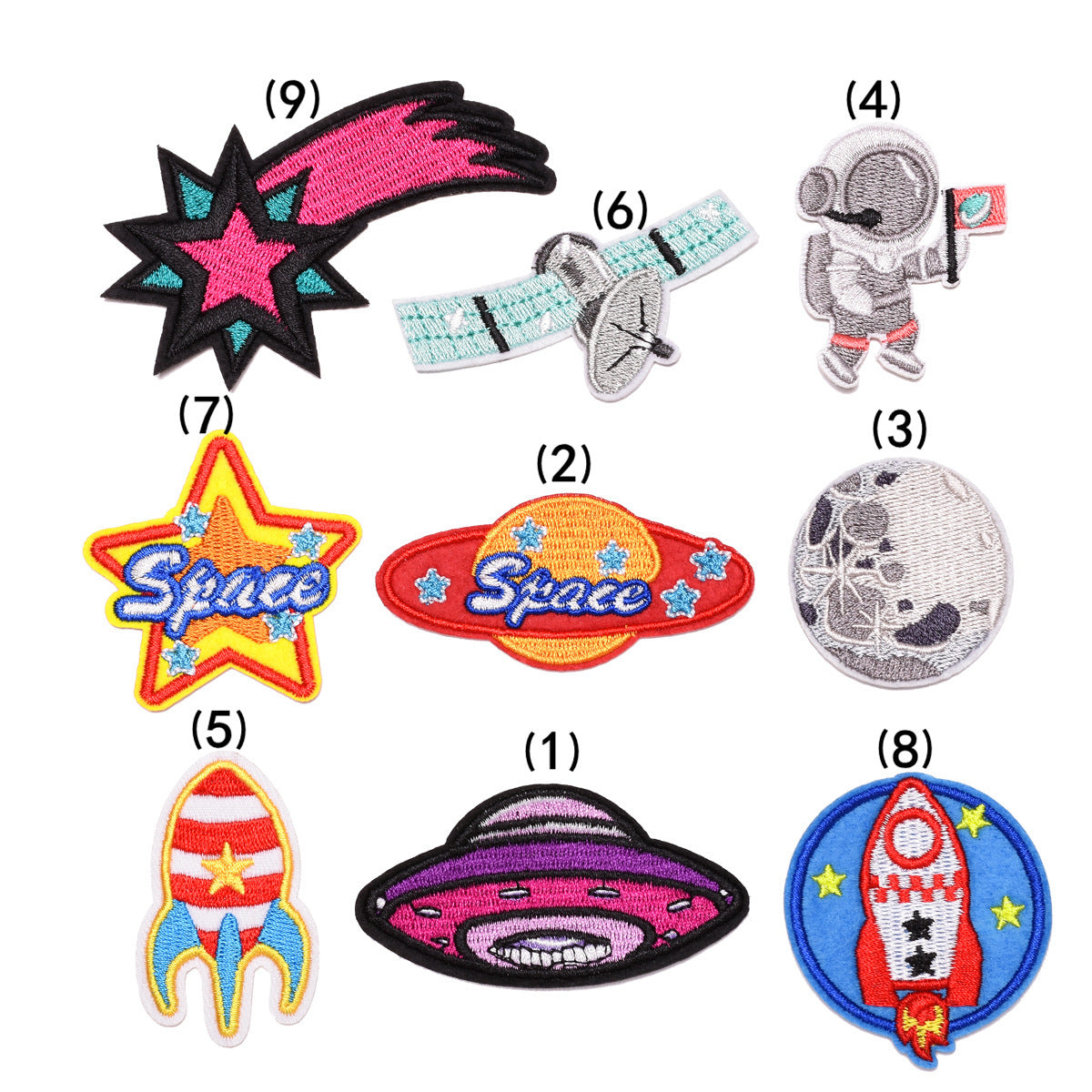 Wholesale Cloth Embroidery Patches Space Astronaut Moon Adhesive Back DIY Clothing Backpack Notebook Decor