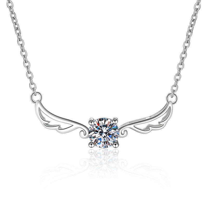 Wholesale S925 Sterling Silver Angel Wings Simulation Diamond Clavicle Necklace