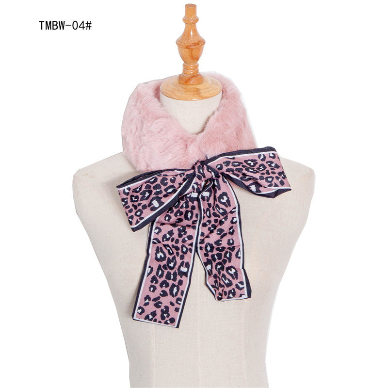 Wholesale Autumn and Winter Scarves for Women with Thickened Imitation Rabbit Hair and Leopard Pattern Polyester Fiber Scarf