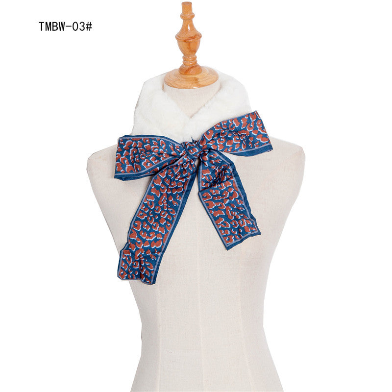 Wholesale Autumn and Winter Scarves for Women with Thickened Imitation Rabbit Hair and Leopard Pattern Polyester Fiber Scarf
