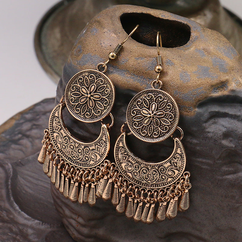 Wholesale Flower Metal Tassel Drop Earrings