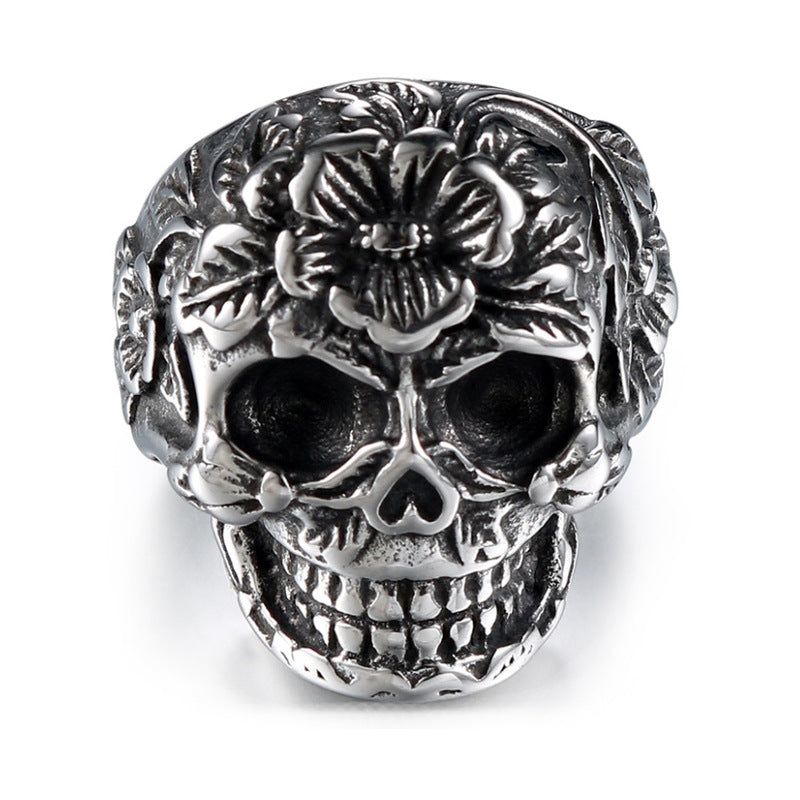 Wholesale Gothic Floral Skull Alloy Men Rings