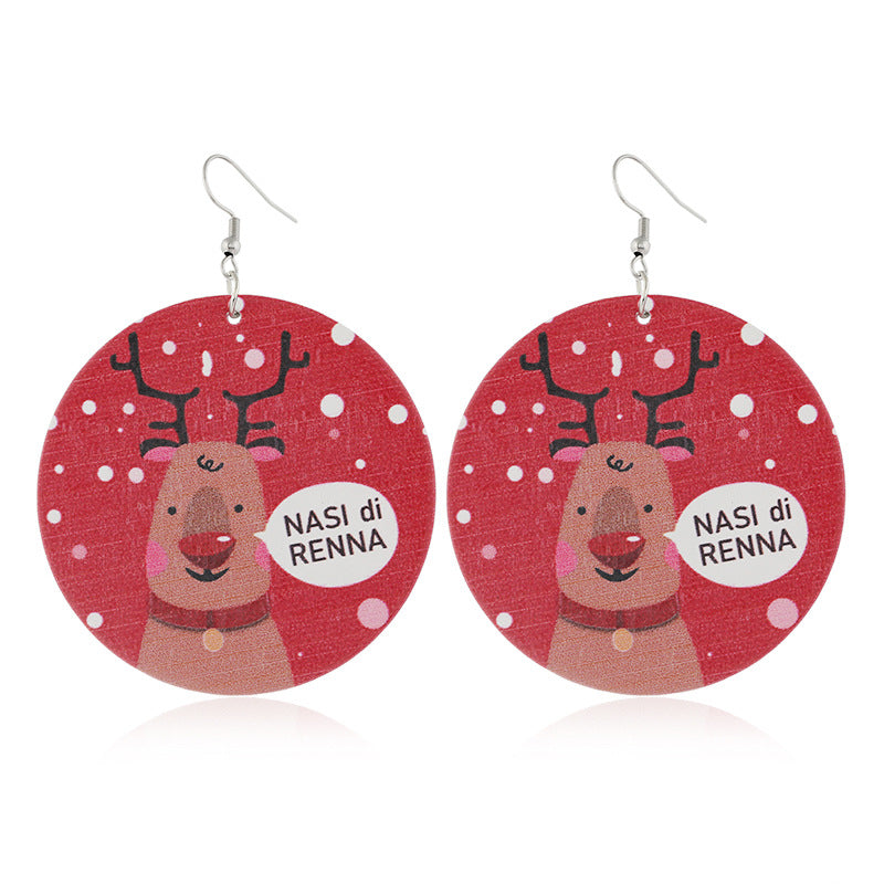 Wholesale Round Elk Santa Claus Wood Earrings