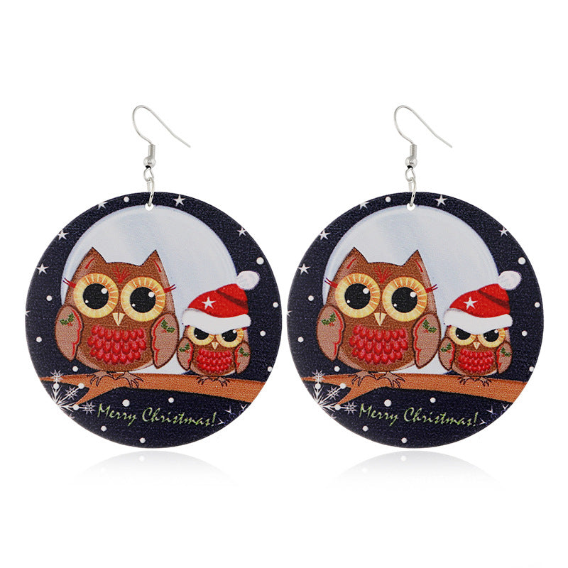 Wholesale Round Elk Santa Claus Wood Earrings