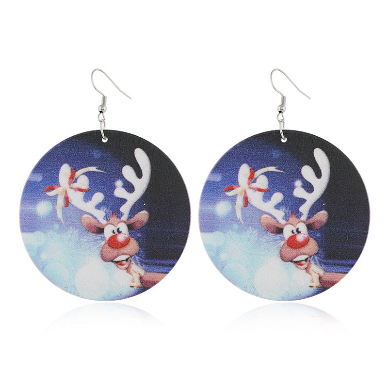 Wholesale Round Elk Santa Claus Wood Earrings