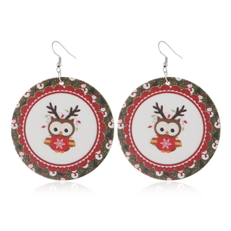 Wholesale Round Elk Santa Claus Wood Earrings