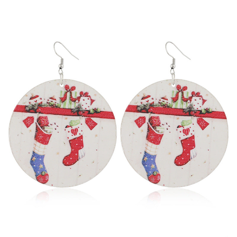 Wholesale Creative Cartoon Snowman Socks Wood Earrings