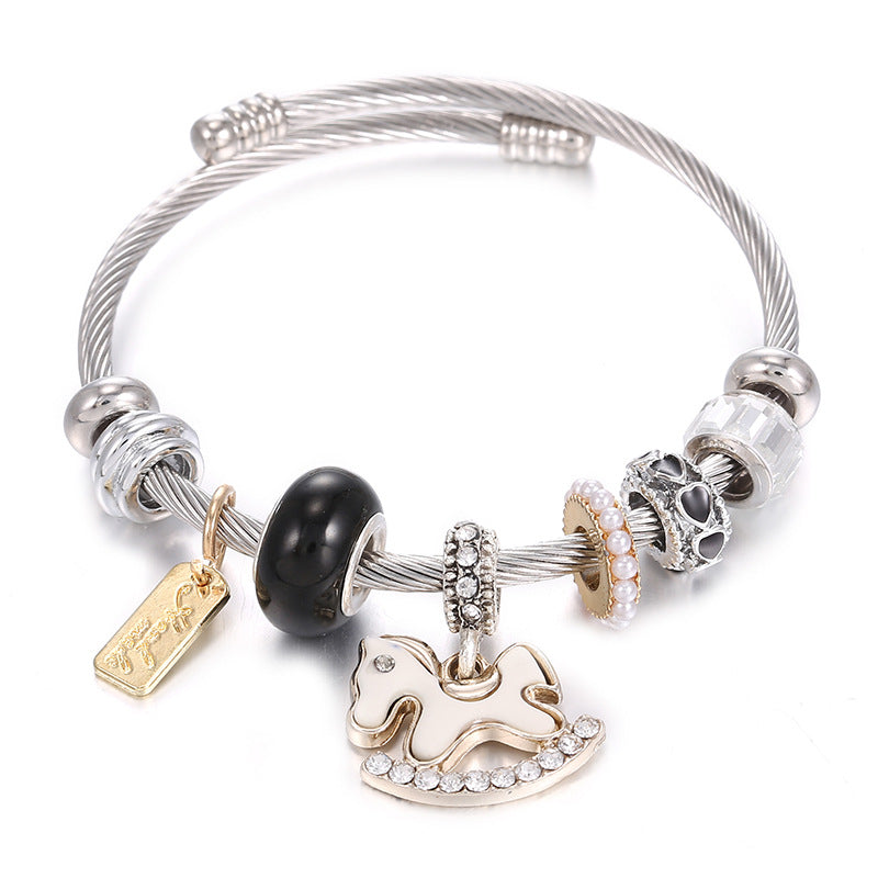 Wholesale Golden Eight-pointed Star Pink Love DIY Stainless Steel Bracelet