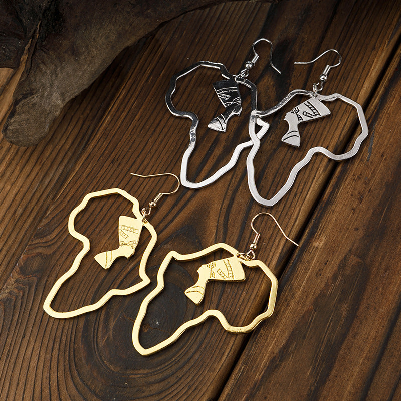 Wholesale Golden Egyptian Queen Hollow Figure Alloy Earrings