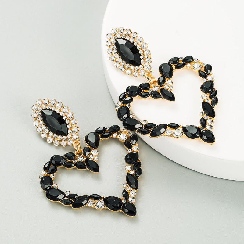 Wholesale Heart-shaped Alloy Inlaid Diamond Earrings