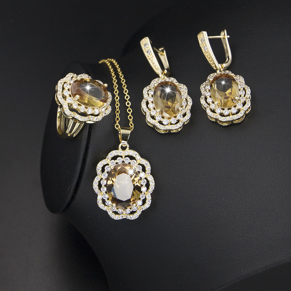 Pendientes de piedra de color redondo de tres piezas al por mayor