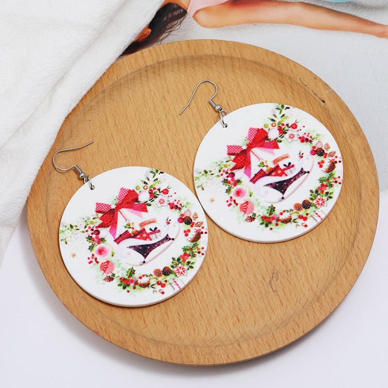 Wholesale Christmas Fashion Log Print Bell Earrings