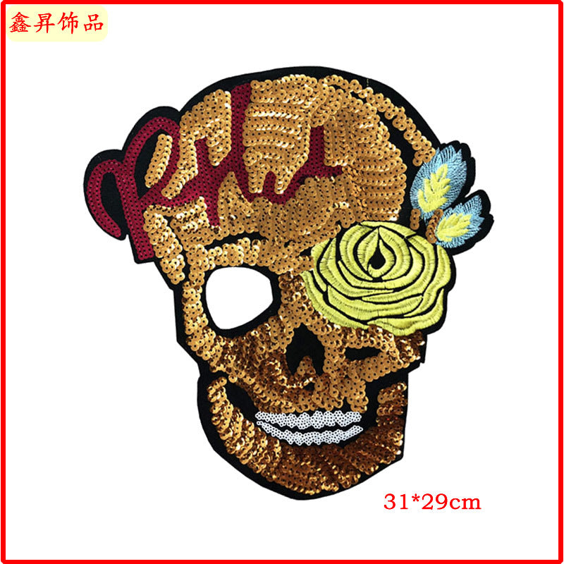 Wholesale Palm Bead Embroidery Accessories Skull Clothing Mouth Cloth Patch FS