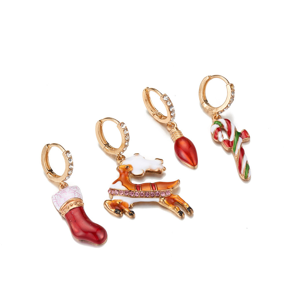 Wholesale Christmas Drip Oil Christmas Tree Elk Earrings
