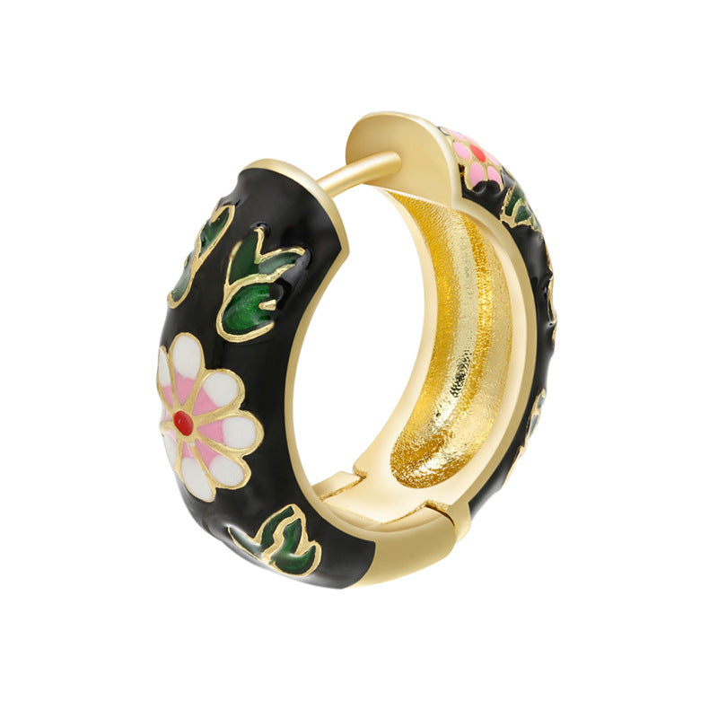 Wholesale Burnt Blue Flower Ethnic Style Ornament Accessories Copper Earrings