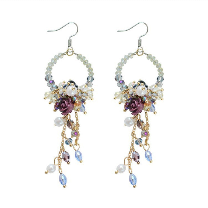 Wholesale Long Female Exaggerated Retro Crystal Streaming Earrings