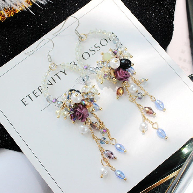Wholesale Long Female Exaggerated Retro Crystal Streaming Earrings