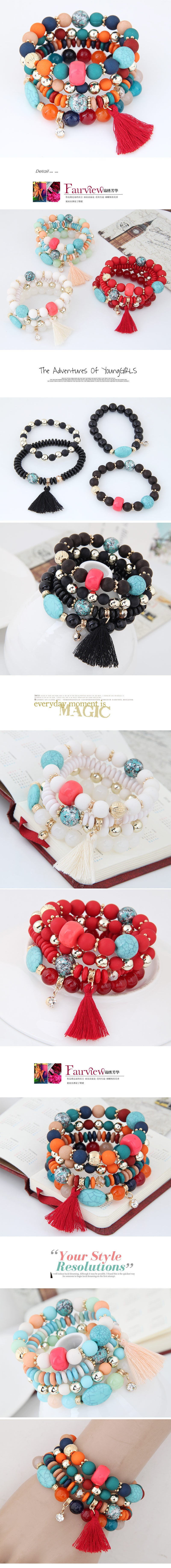 Wholesale Round Bead Tassel Women Beaded Multilayer Stretch Beaded Bracelet