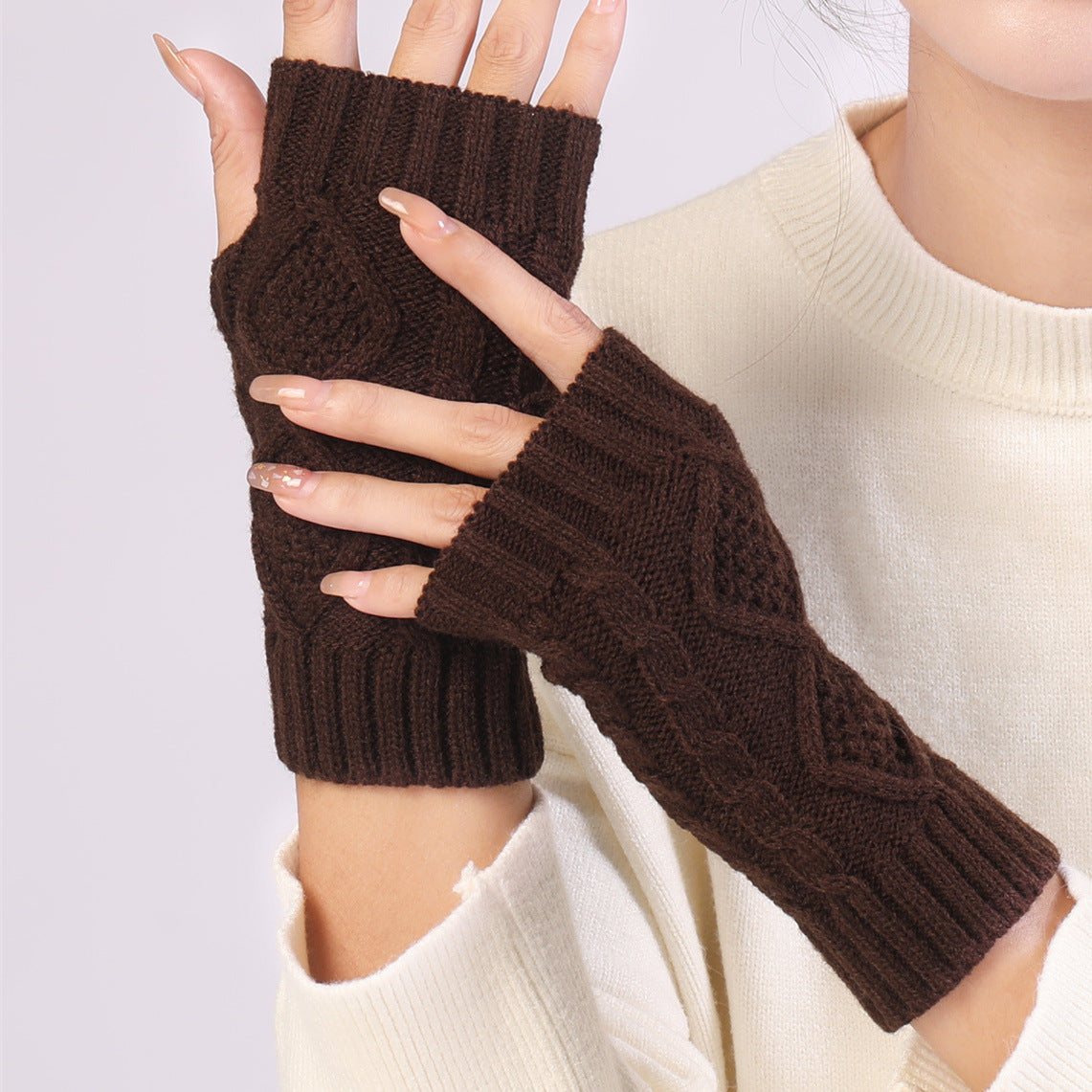 Wholesale Short Rhombus Knitted Wool Warm Half Fingerless Gloves