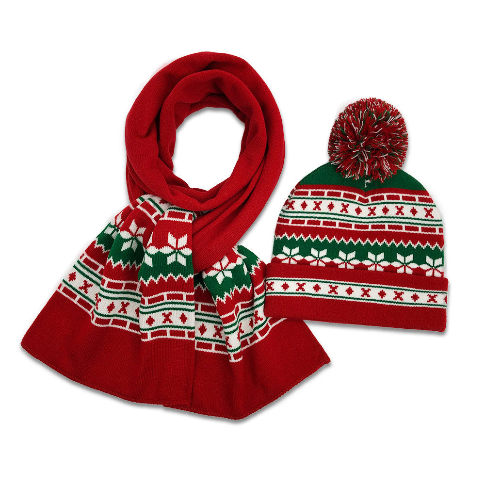 Wholesale Autumn and Winter Knitted Lob Cuffed Cute Children's Christmas Acrylic Scarf Set