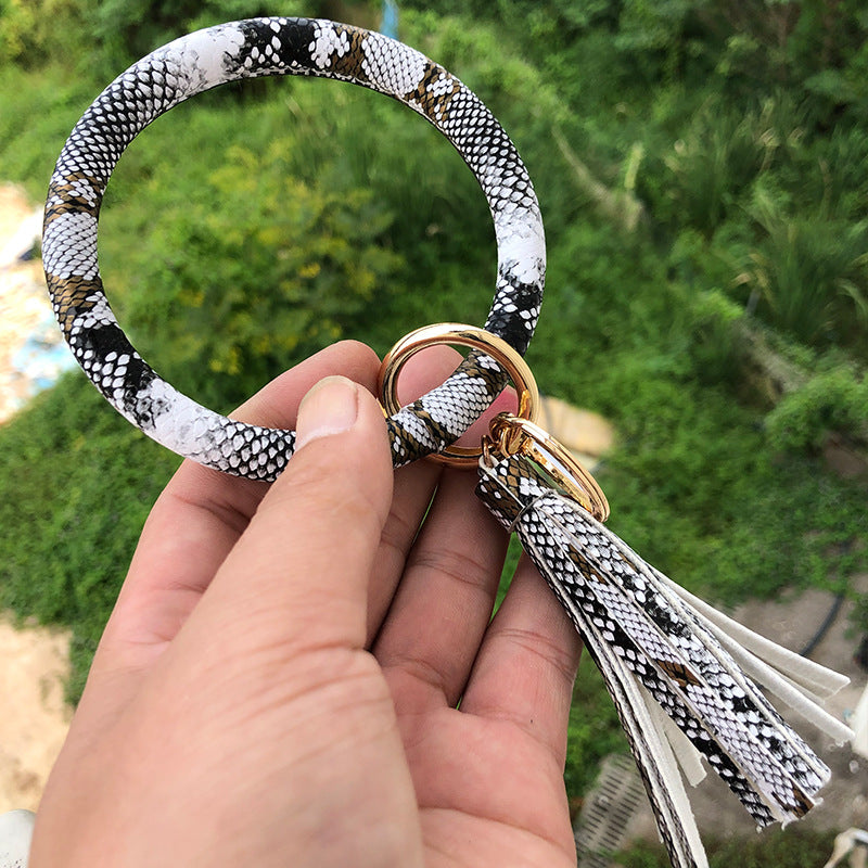 Wholesale Christmas Red Snake Pattern PU Leather Bracelet Keychain