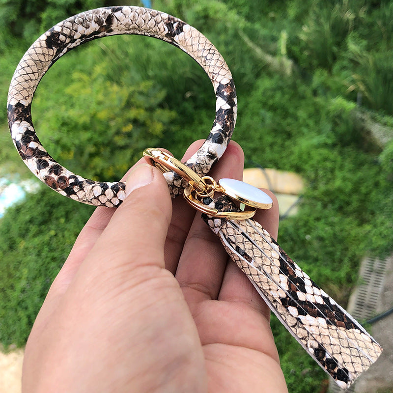 Wholesale Christmas Red Snake Pattern PU Leather Bracelet Keychain