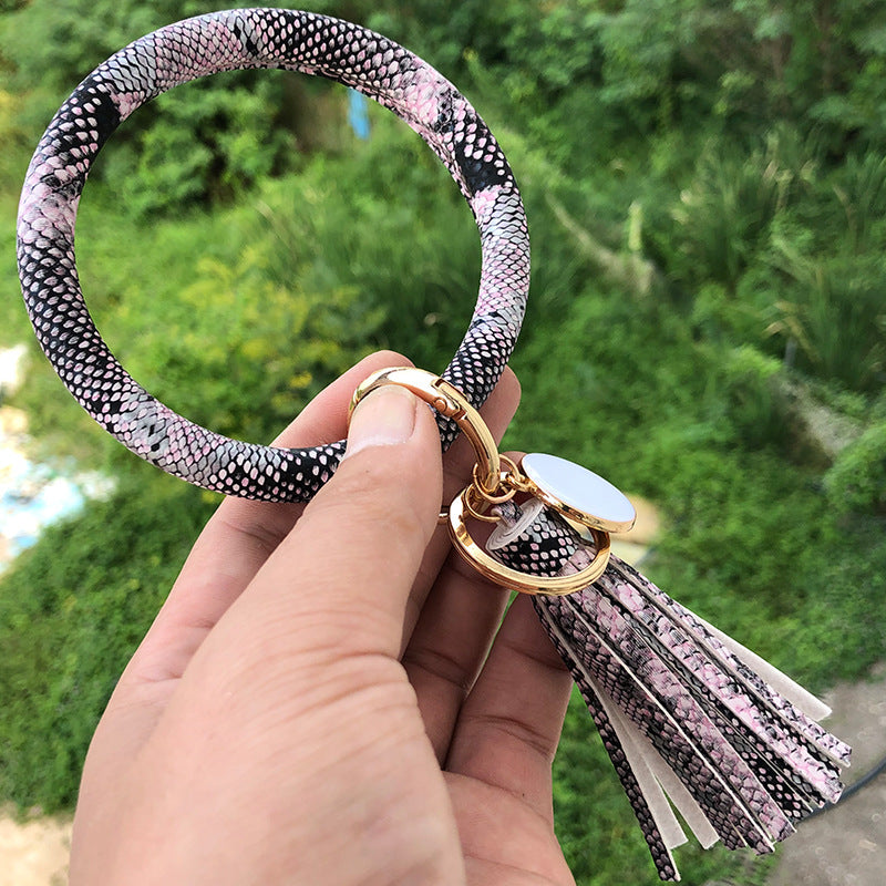 Wholesale Christmas Red Snake Pattern PU Leather Bracelet Keychain