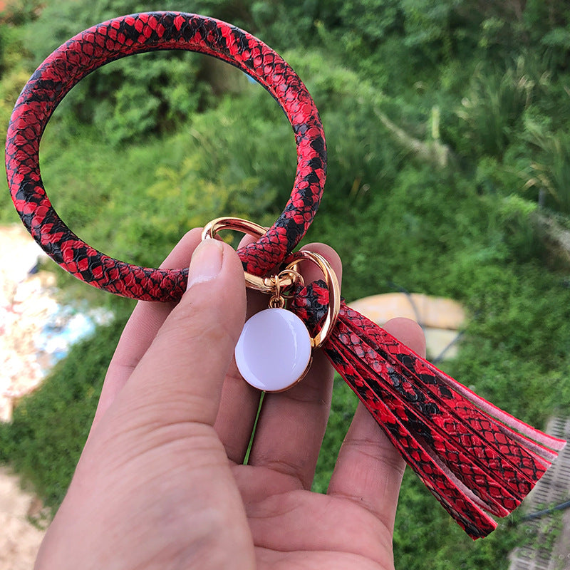 Wholesale Christmas Red Snake Pattern PU Leather Bracelet Keychain