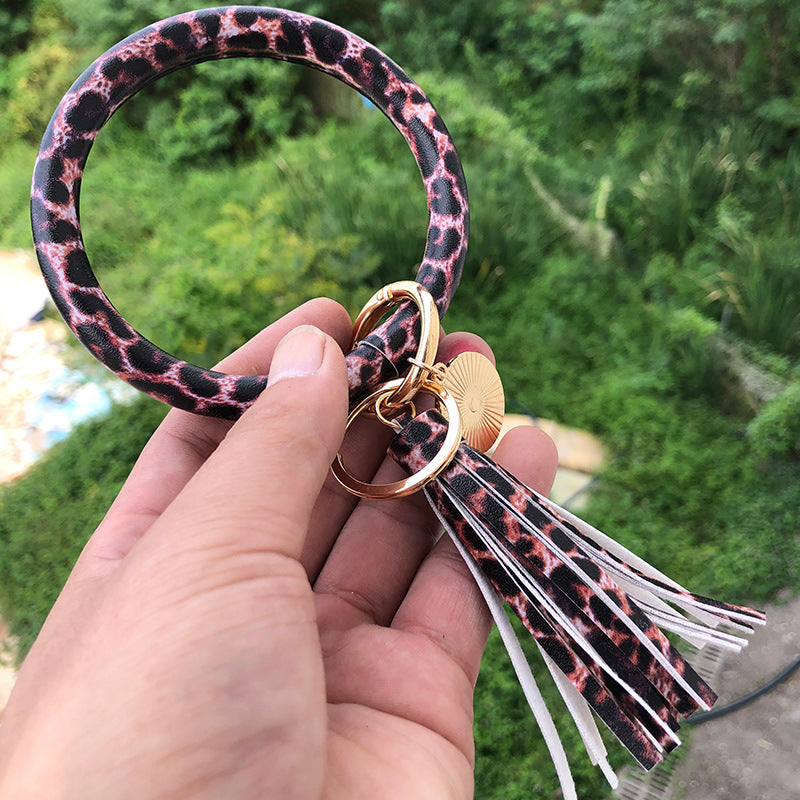 Wholesale Christmas Red Snake Pattern PU Leather Bracelet Keychain