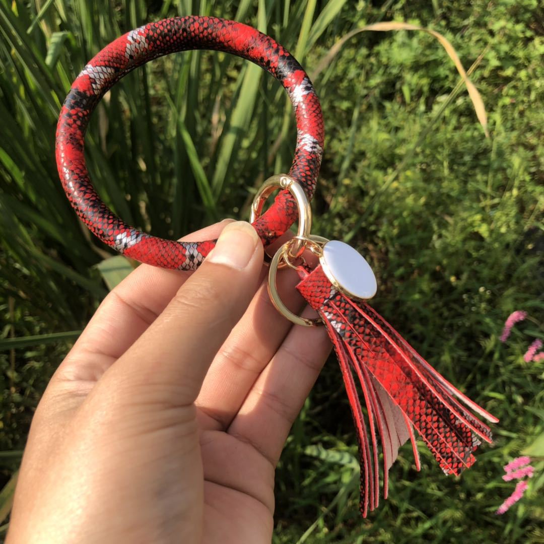 Wholesale Christmas Red Snake Pattern PU Leather Bracelet Keychain
