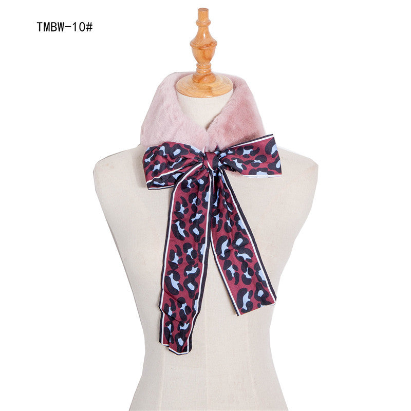 Wholesale Autumn and Winter Scarves for Women with Thickened Imitation Rabbit Hair and Leopard Pattern Polyester Fiber Scarf