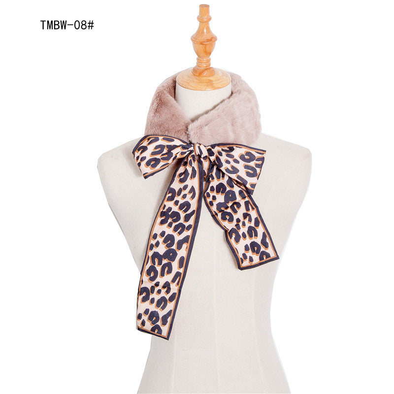 Wholesale Autumn and Winter Scarves for Women with Thickened Imitation Rabbit Hair and Leopard Pattern Polyester Fiber Scarf