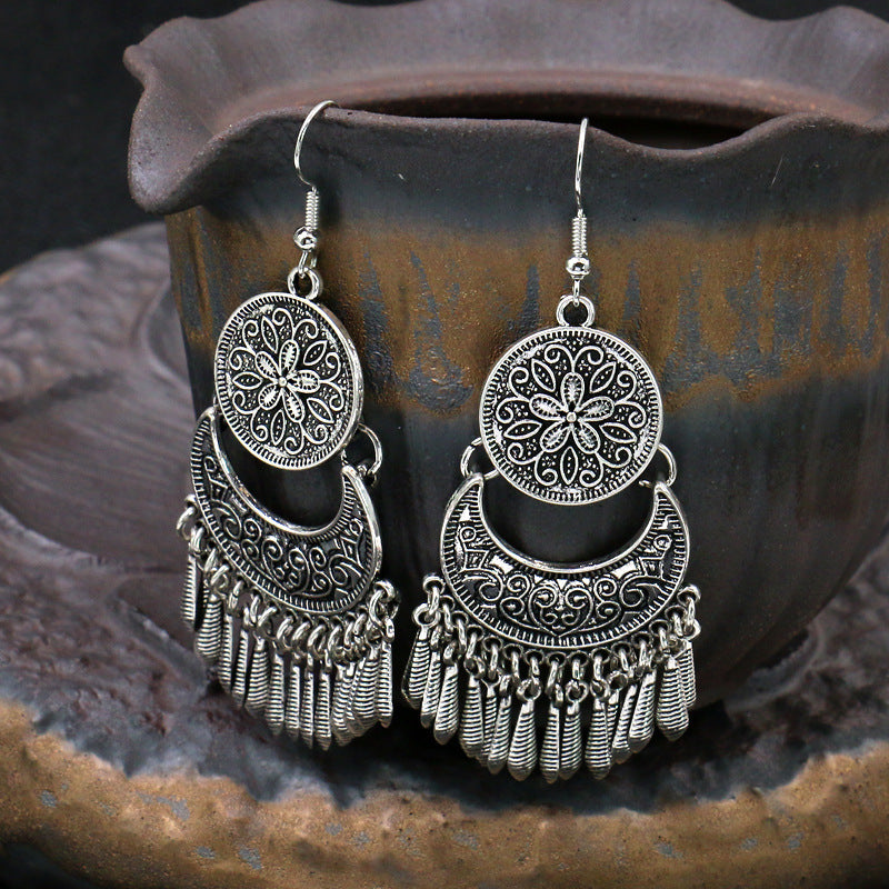 Wholesale Flower Metal Tassel Drop Earrings