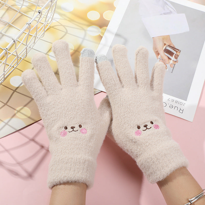 Wholesale Cartoon Mink Velvet Smiling Face Plus Velvet Warm Touch Screen Plush Gloves