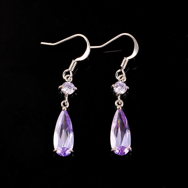 Wholesale Purple crystal teardrop earrings