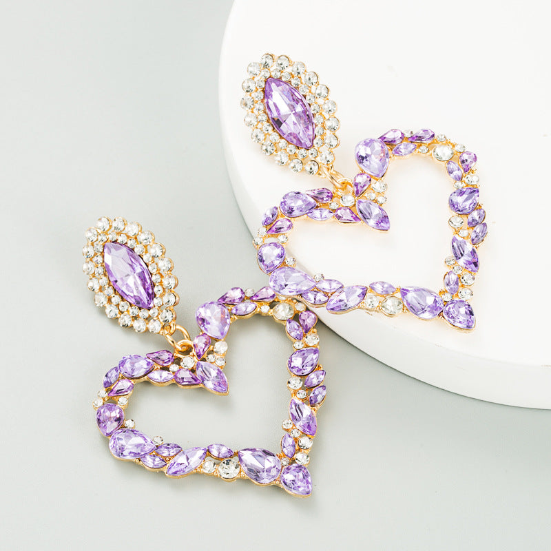 Wholesale Heart-shaped Alloy Inlaid Diamond Earrings