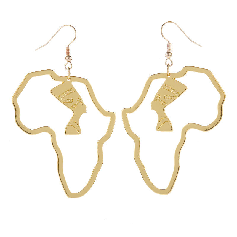 Wholesale Golden Egyptian Queen Hollow Figure Alloy Earrings