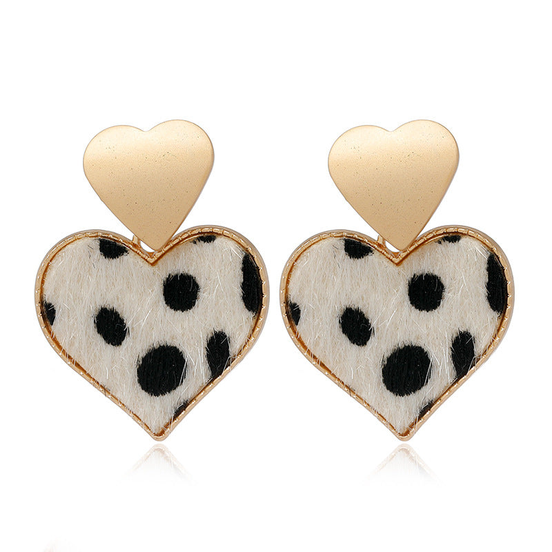 Wholesale Heart Shaped Alloy Flannel Leopard Print Alloy Earrings