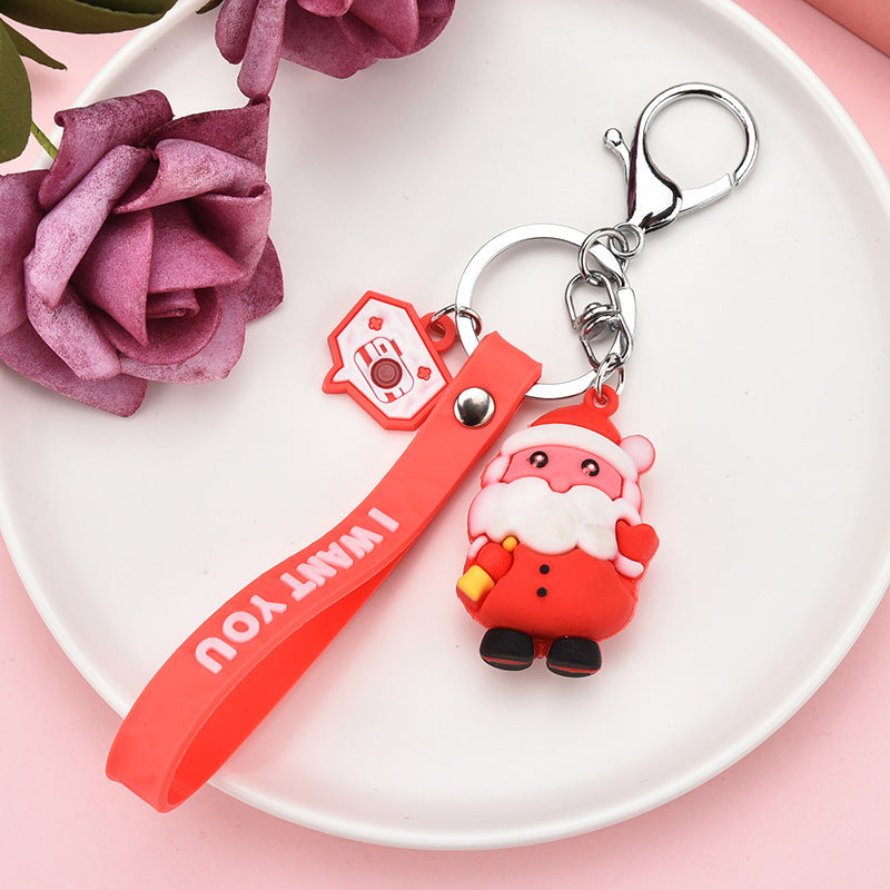 Wholesale Cute Christmas Element pvc Soft Glue Keychain Cartoon  Elk Snowman