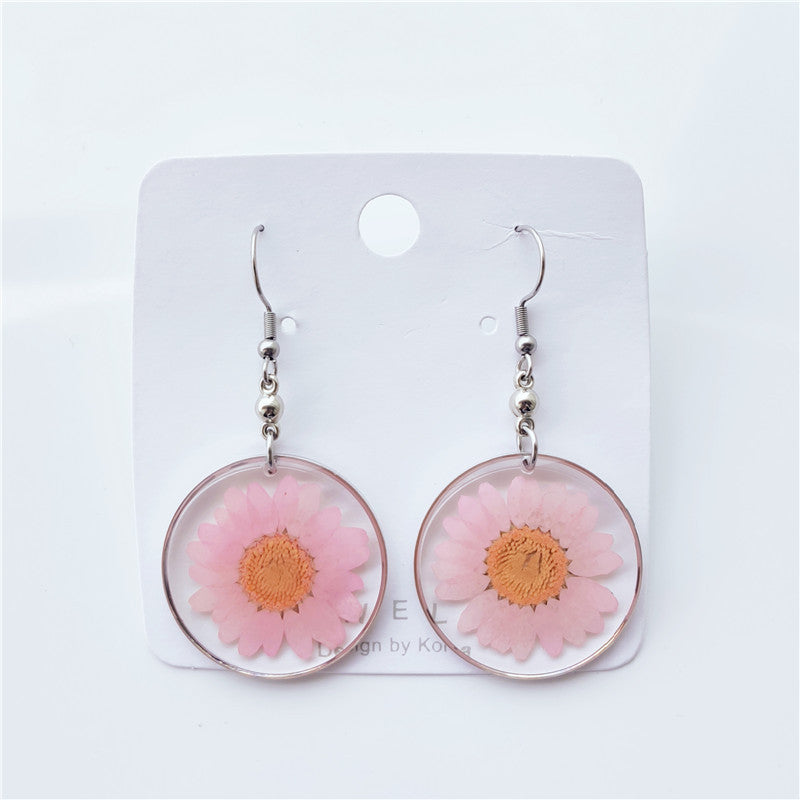Wholesale 10pcs Epoxy Resin Dried Flower Crystal Chrysanthemum Earrings