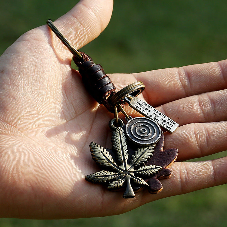 Wholesale Alloy Maple Leaf Leather Keychain