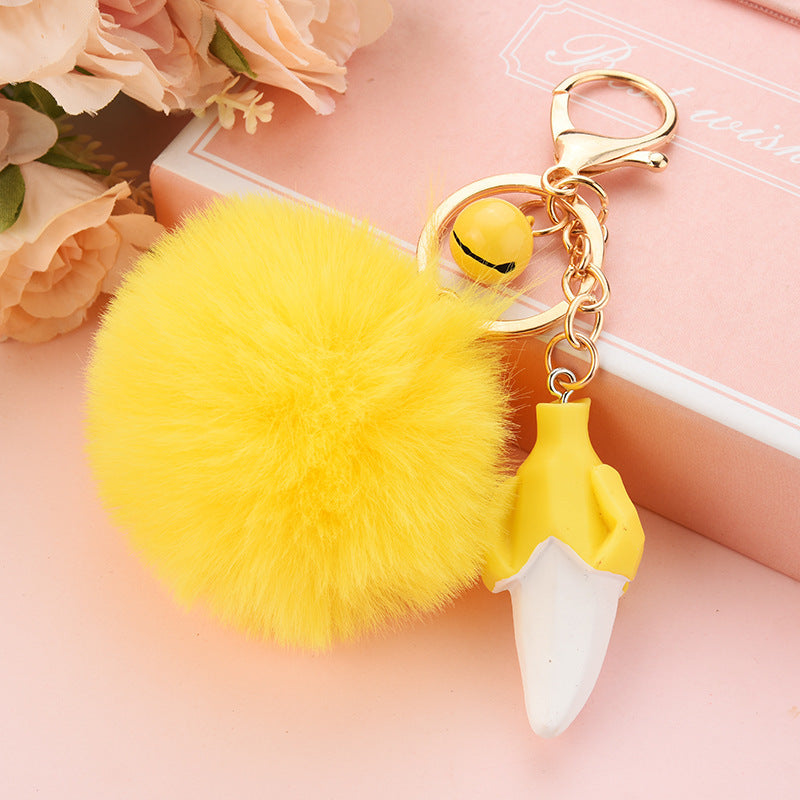 Wholesale Cute Cut Geometric Fruit Fur Ball Keychain Candy Color Plush Doll