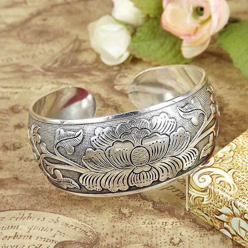 Wholesale Retro Ethnic Style Peony Wide Bracelet