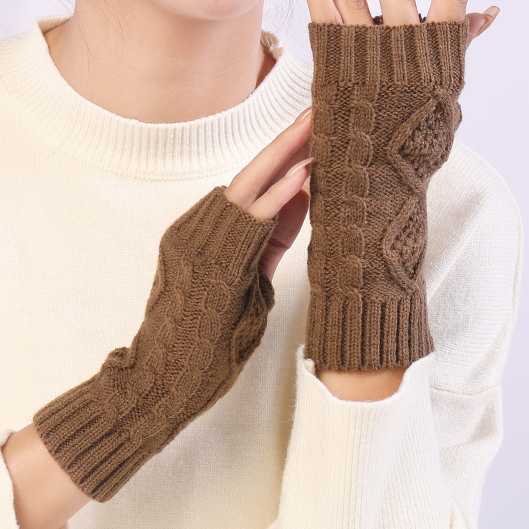 Wholesale Short Rhombus Knitted Wool Warm Half Fingerless Gloves