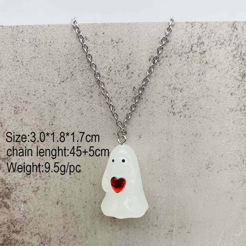 Wholesale Stereo Resin Glow-in-the-dark Ghost Halloween Wishing Bottle Earrings and Necklaces Set